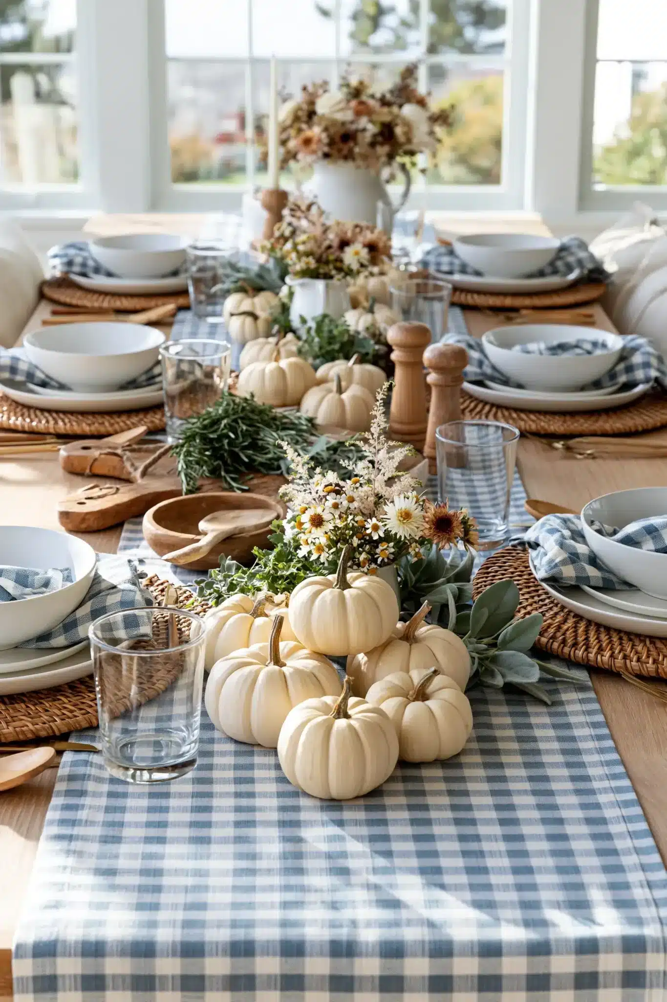 blue thanksgiving table decor