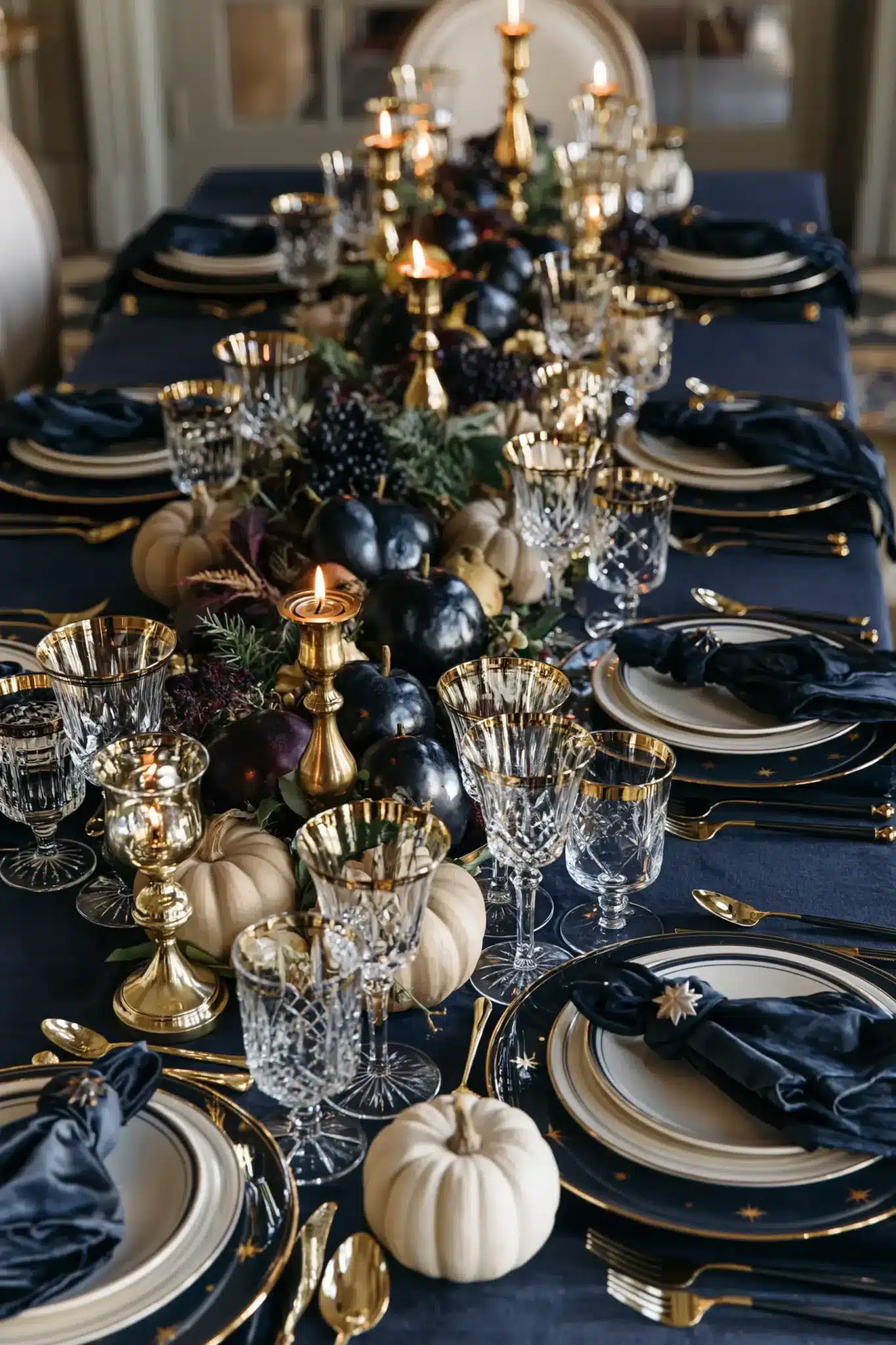 blue thanksgiving table decor