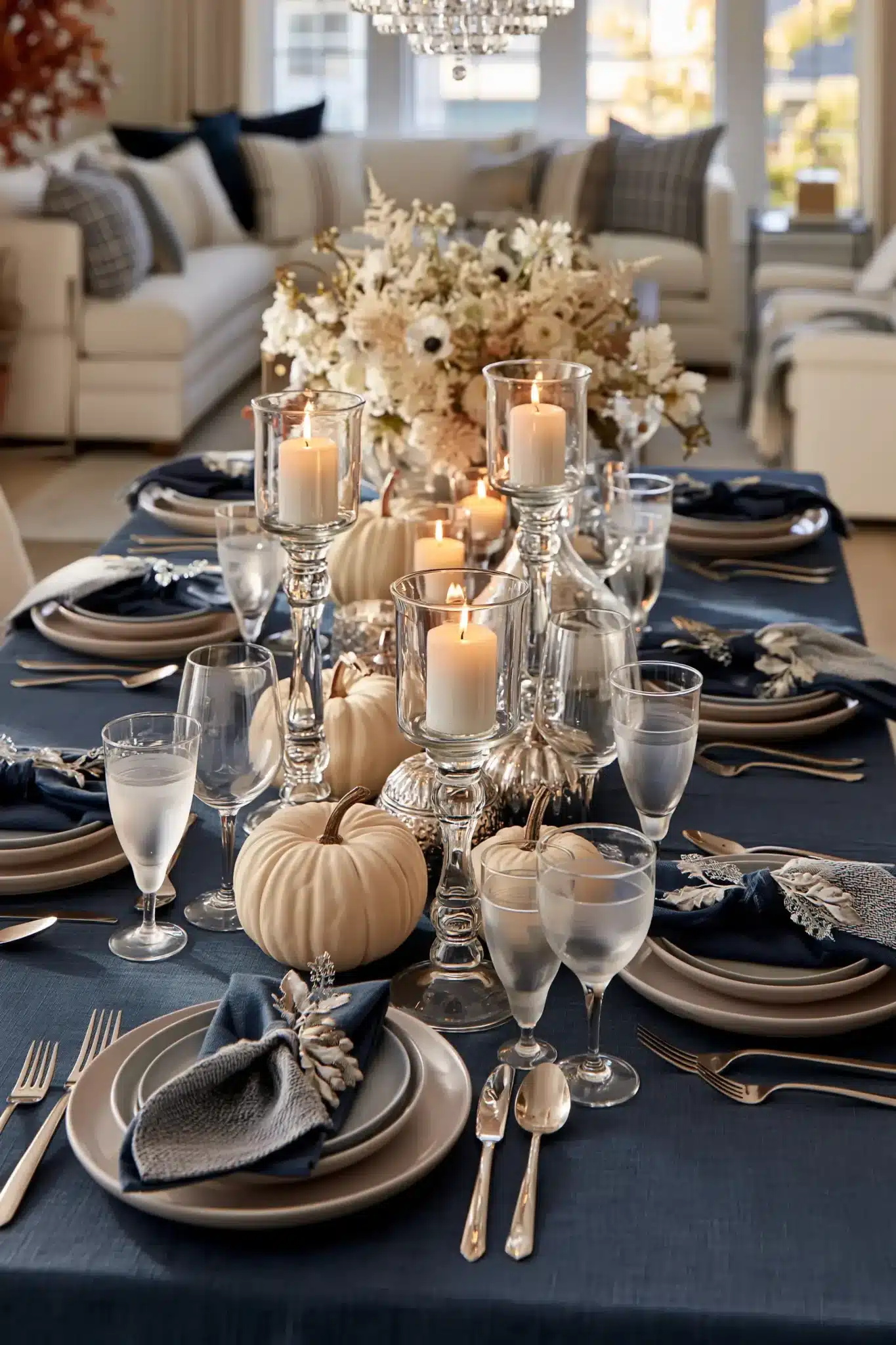 blue thanksgiving table decor