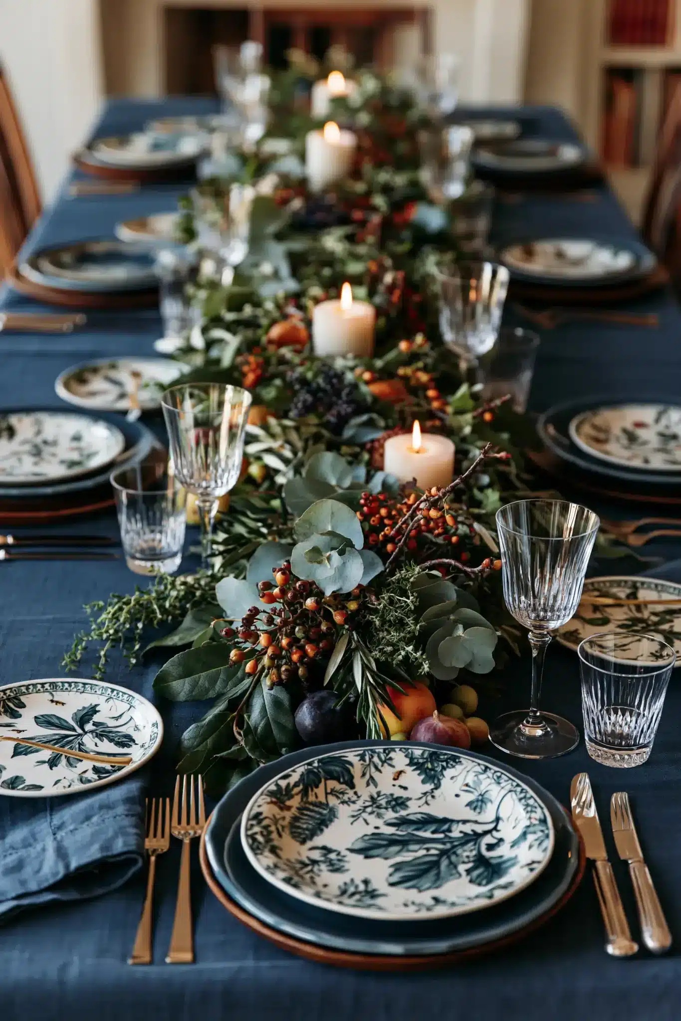 blue thanksgiving table decor