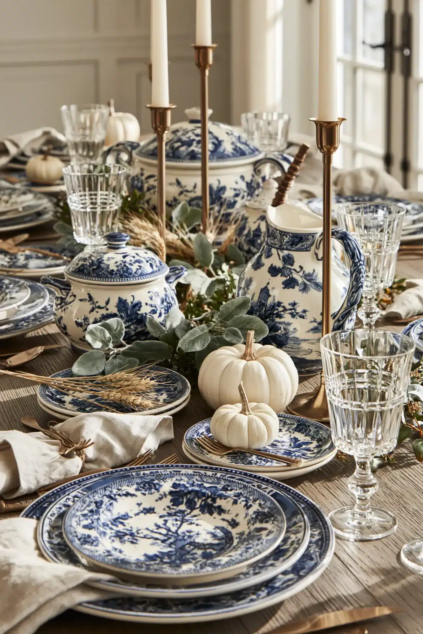 blue thanksgiving table decor