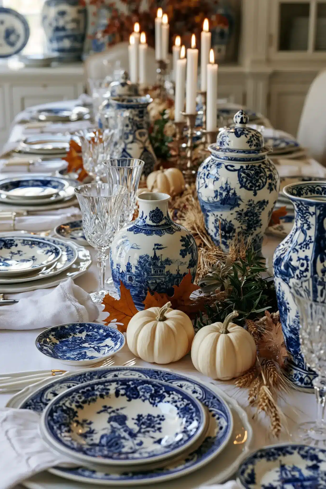 blue thanksgiving table decor