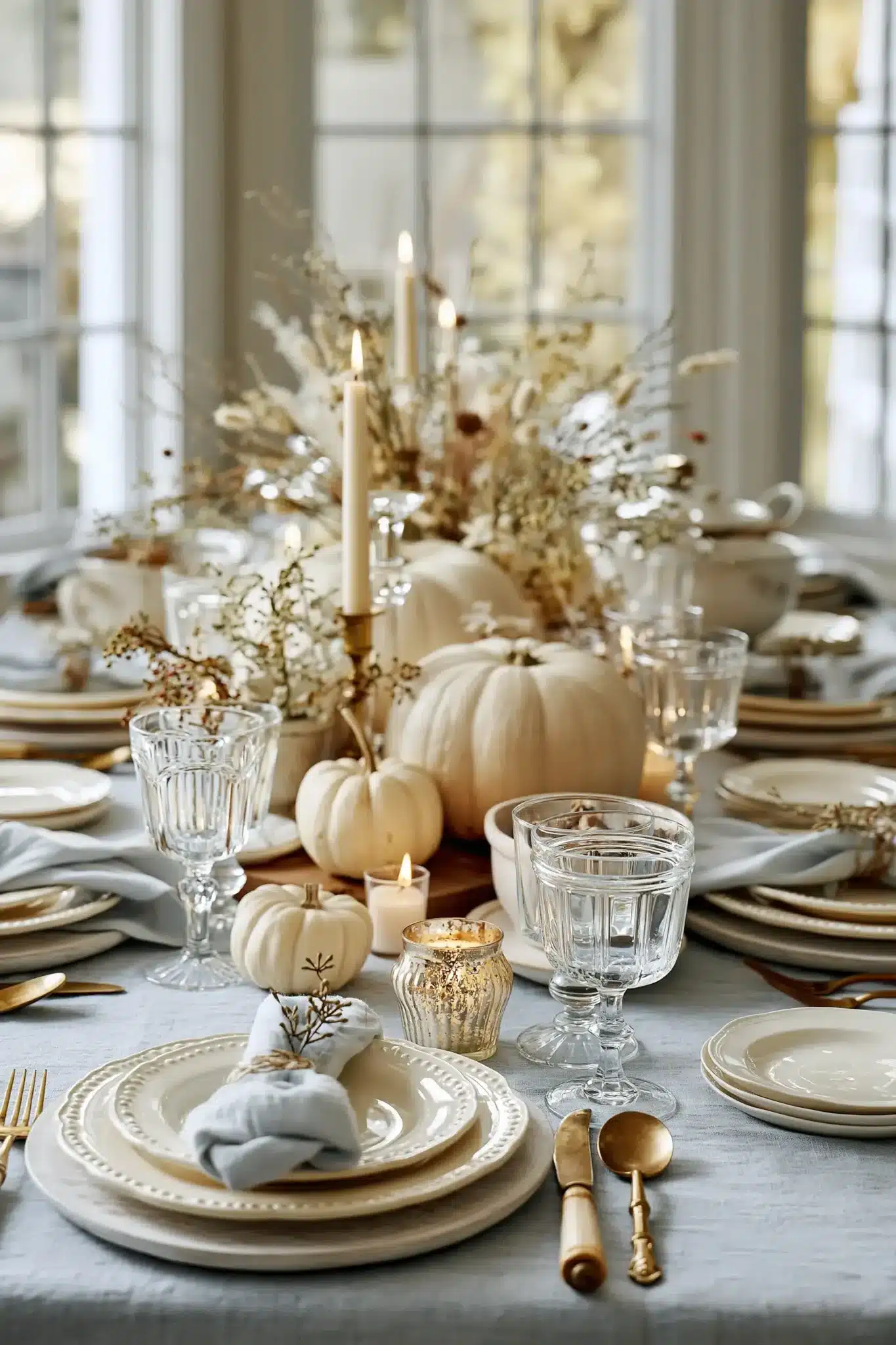 blue thanksgiving table decor